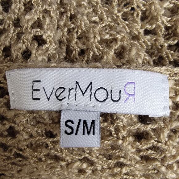 Beige Crochet Sweater Womens Sz S‎ Open Knit Pullover Slouchy Beachy Coastal Top - Picture 7 of 7